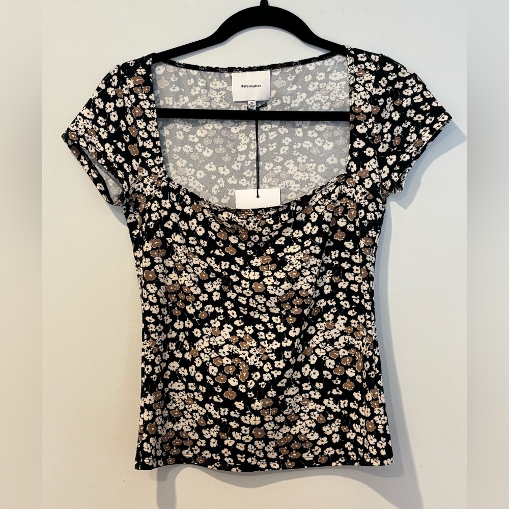 Reformation Bardot Knit Square Neck Top